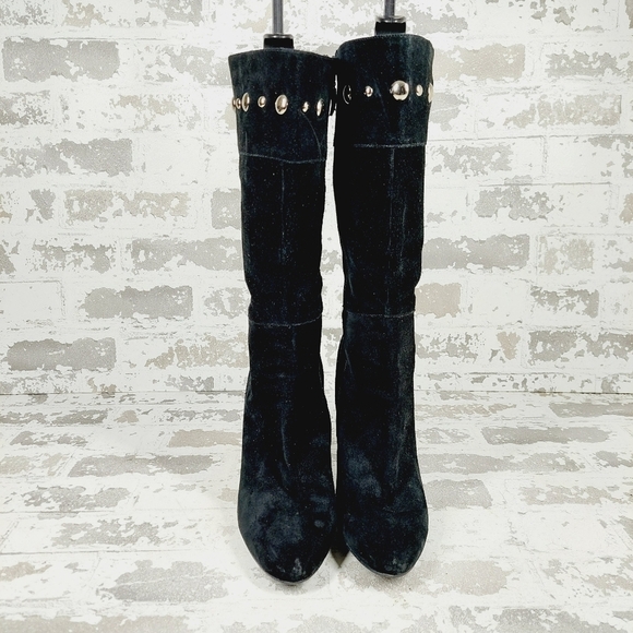 Guess Black Leather Side Zip Suede Heels Mid-Calf Boots F914 - Picture 3 of 14